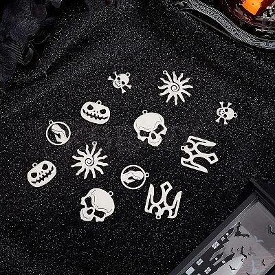 12Pcs 6 Style 201 Stainless Steel Pendants STAS-UN0020-22P-1