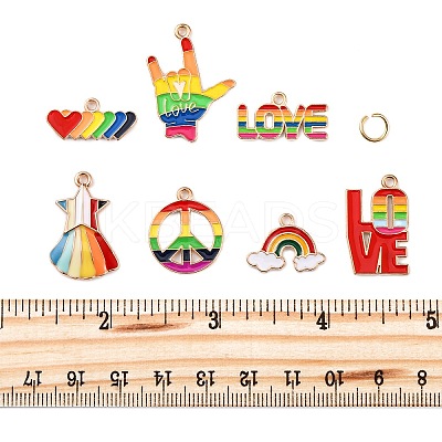 14Pcs 7 Styles Pride Rainbow Theme Alloy Enamel Pendants ENAM-FP0001-87-1