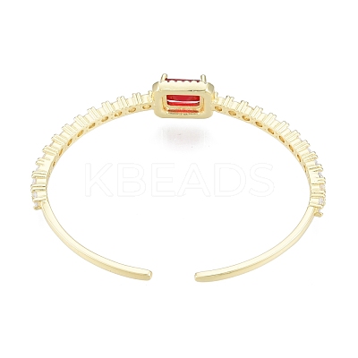 Cubic Zirconia Rectangle Open Cuff Bangle BJEW-G651-05G-05-1