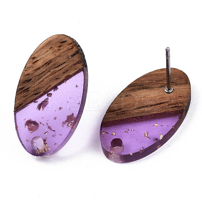 Transparent Resin & Walnut Wood Stud Earring Findings MAK-N032-005A-F03-1