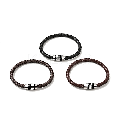 Leather Braided Cord Bracelet with 304 Stainless Steel Magnetic Column Clasps for Men Women BJEW-C021-02-P-1