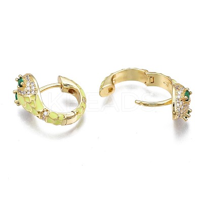 Green Cubic Zirconia Snake Huggie Hoop Earring EJEW-N011-46I-NF-1