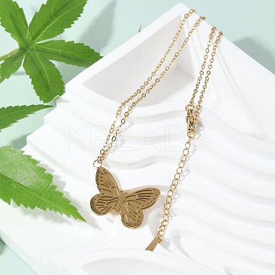 Butterfly 304 Stainless Steel Pendant Necklaces NJEW-L157-06G-1