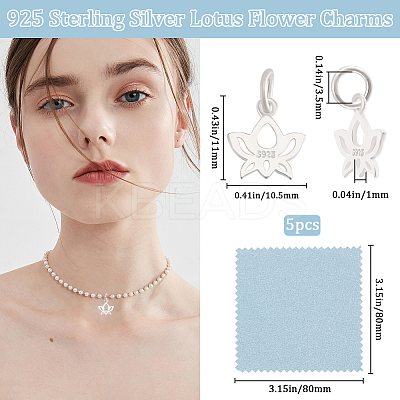 5Pcs 925 Sterling Silver Lotus Flower Charms with 925 Stamp & Jump Rings FIND-BBC0001-73-1
