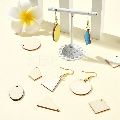 DIY Rhombus/Triangle/Oval Natural Poplar Wood Pendant Dangle Earring Making Kits DIY-YW0010-47-1