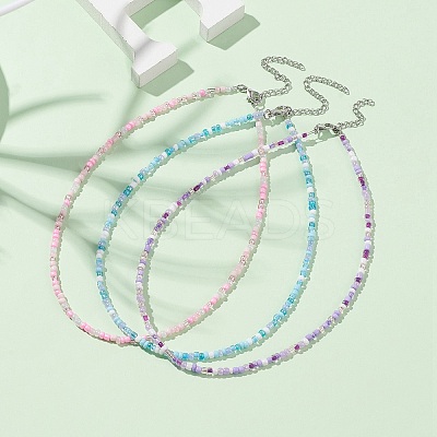 3Pcs 3 Color Glass Seed Beaded Necklaces Set NJEW-JN04334-1
