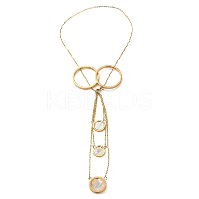 304 Stainless Steel & Natural Shell Ring Lariat Necklaces for Women NJEW-A045-21G-1