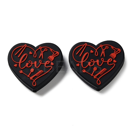 Food Grade Heart with Word Love Silicone Focal Beads SIL-NH0001-01B-1