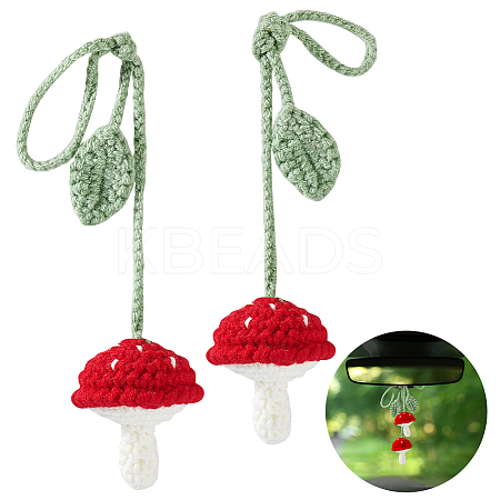 Handmade DIY Wool Crochet Mushroom and Leaf Pendant Decorations AJEW-WH0314-465-1