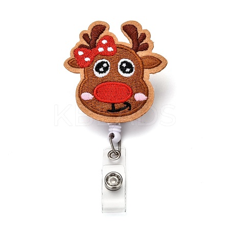 Christmas Reindeer/Stag/Deer Felt & ABS Plastic Badge Reel AJEW-I053-03-1