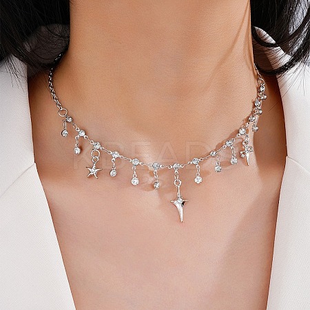 Alloy Micro Pave Cubic Zirconia Pendant Bib Necklaces for Women PW-WG44820-01-1