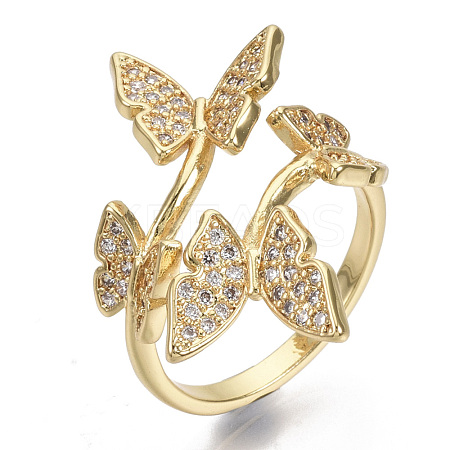 Brass Micro Pave Cubic Zirconia Cuff Rings RJEW-S044-074-NF-1