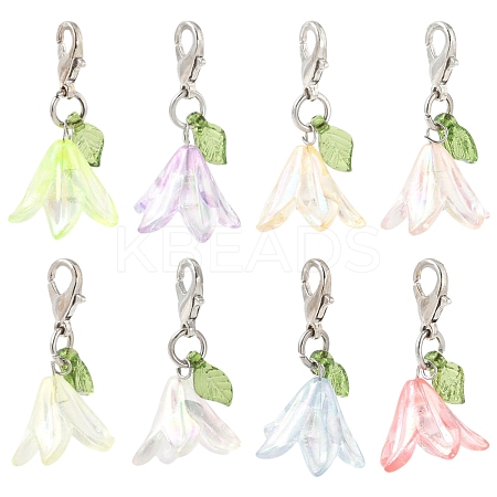8Pcs 8 Colors Flower Acrylic Pendant Decorations HJEW-FS00034-01-1