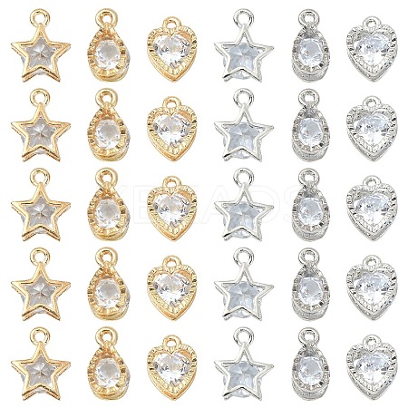 60Pcs 6 STYLES Alloy Charms ZIRC-YW0001-22-1