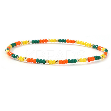 Summer Theme Glass Seed Bead & Brass Beads Stretch Bracelets MU3980-2-1