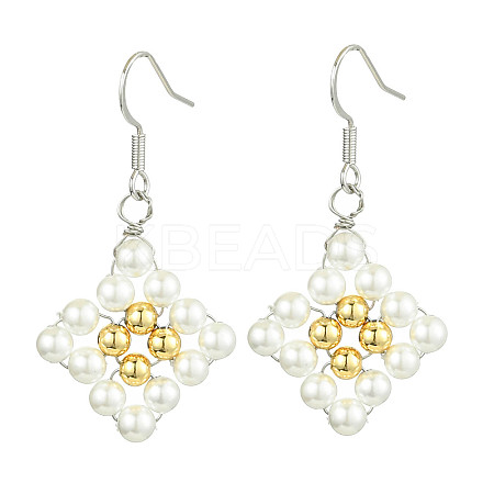 Rhombus Shell Pearl & Brass Dangle Earrings EJEW-JE05775-1