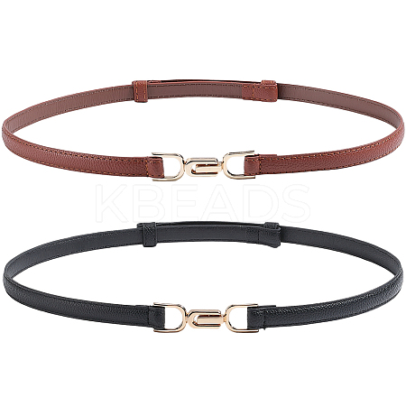2Pcs 2 Colors PU Leather Waist Belt with Alloy Buckles AJEW-GF0010-73-1