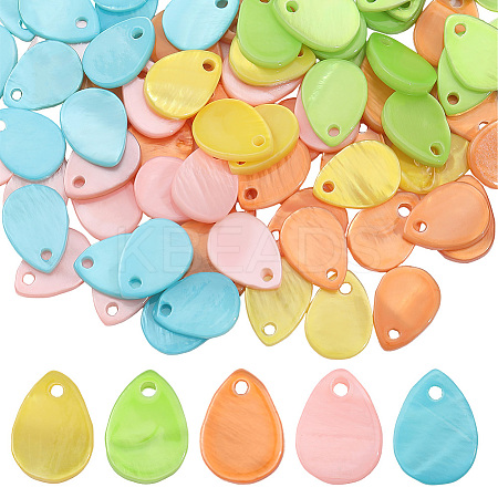 100Pcs 5 Colors Spray Painted Natural Freshwater Shell Teardrop Charms SHEL-SC0001-68-1