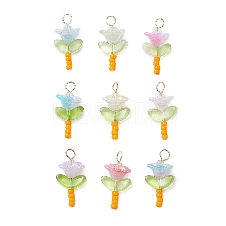 Glass Seed Beads with Imitation Austrian Crystal Beads and 304 Stainless Steel Flat Head Pins and Handmade Lampwork Beads and Iridescent Acrylic Bead Caps Pendants PALLOY-JF03485-02-1