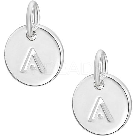 2Pcs 925 Sterling Silver Hollow Flat Round Charms with Jump Rings STER-PH0002-83A-1
