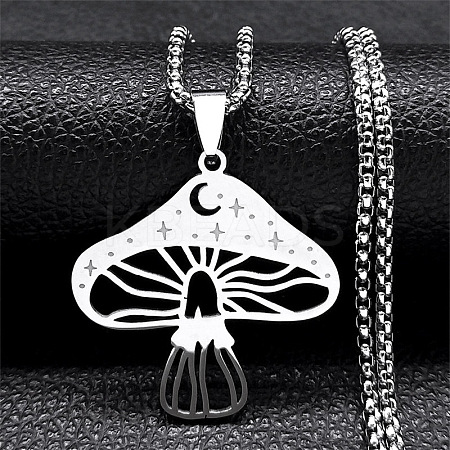 201 Stainless Steel Hollow Moon Star Mushroom Pendant Necklaces for Women LS-NJEW-K283-34P-1