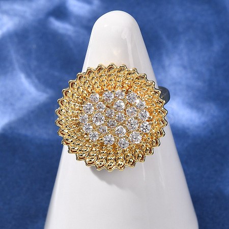 Brass Micro Pave Cubic Zirconia Cuff Open Rings RJEW-F204-05G-1
