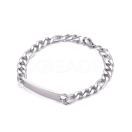 Tarnish Resistant 304 Stainless Steel Figaro Chain ID Bracelets LS-BJEW-G631-05P-1