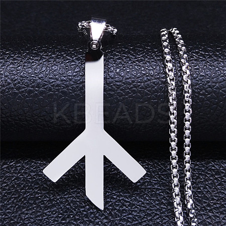 201 Stainless Steel Death Rune Symbol Pendant Necklaces LS-NJEW-H065-18P-1