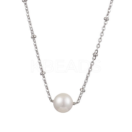 Round Natural Cultured Freshwater Pearl Pendant Necklaces X-NJEW-JN04965-1