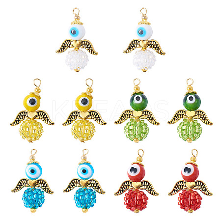 10Pcs 5 Colors Glass Seed Beads Alloy Pendants FIND-TA0005-74-1