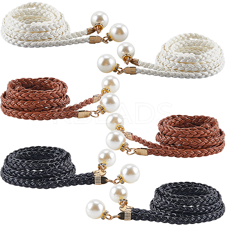 Imitation Leather Braided Chain Belts with Imitation Pearl AJEW-CP0008-67B-1