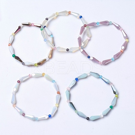 Electroplate Opaque Solid Color Glass Stretch Bracelets BJEW-JB04200-M-1