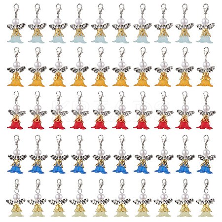 50Pcs 5 Colors Angel Acrylic & ABS Plastic Imitation Pearl Pendant Decorations HJEW-JM02723-S-1
