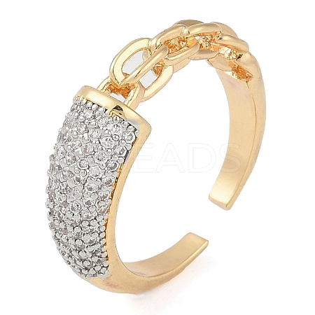 Chain Style Brass Micro Pave Clear Cubic Zirconia Open Cuff Ring for Women RJEW-Q819-06G-1