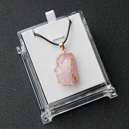 Electroplated Raw Natural Rose Quartz Neggets Pendant Black Wax Cord Necklaces FS-WG48460-02-1