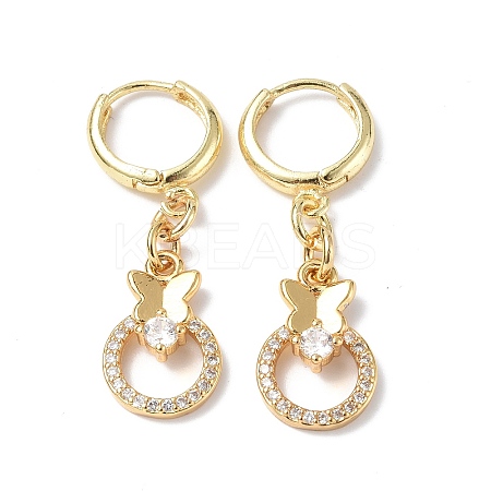 Clear Cubic Zirconia Ring with Butterfly Dangle Hoop Earrings EJEW-B017-08G-1