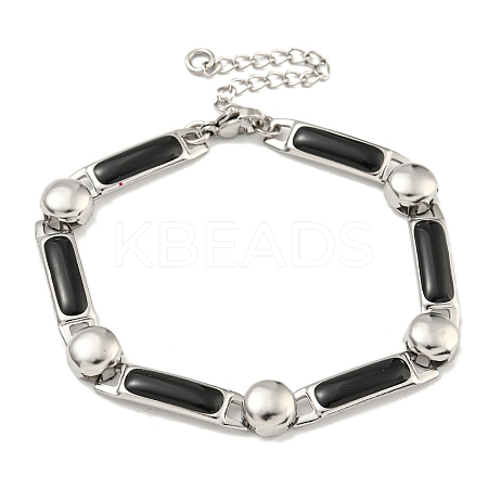 304 Stainless Steel Enamel Rectangle Link Chain Bracelets with Glitter Powder BJEW-S153-04P-02-1