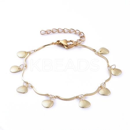 Scallop Shell Shape Brass Charm Bracelets BJEW-JB05218-1