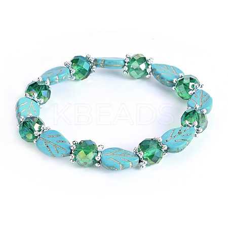 Vintage Leaf Synthetic Turquoise Beaded Bracelets for Women FL7669-6-1