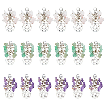 18Pcs 3 Style Natural Mixed Gemstone Chips Pendants HJEW-FH0001-09-1