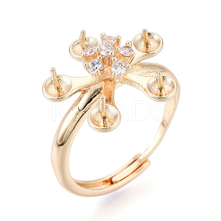 Flower Brass Micro Pave Clear Cubic Zirconia Adjustable Ring Settings KK-T076-73G-1