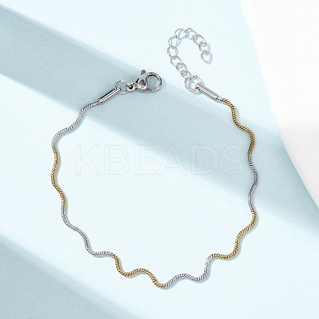 304 Stainless Steel Wave Shape Snake Chains Bracelets for Women BJEW-G780-03GP-1
