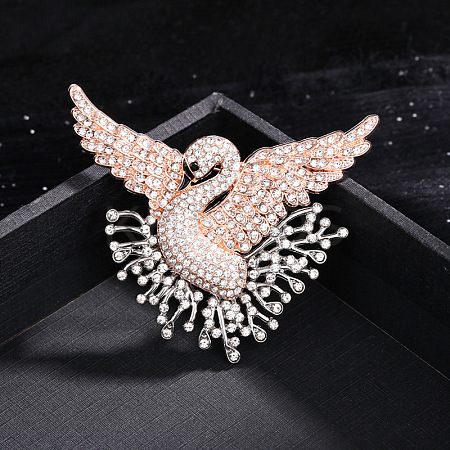Swan Alloy Rhinestone Lapel Pins for Backpack Clothes LS-JEWB-H032-03LGP-1