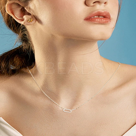 1Pc Brass Micro Pave Clear Cubic Zirconia Paperclip Pendant Necklaces NJEW-LP0009-55-1
