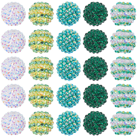 30Pcs 5 Style Round Resin Rhinestone Graduated Beads RESI-SC0003-05-1