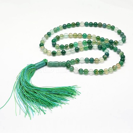 Natural Green Agate Mala Beads Bracelets G-P105-01G-1