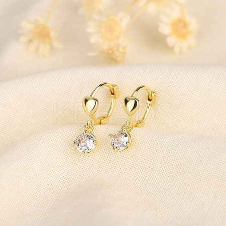 Heart Brass Clear Cubic Zirconia Hoop Earrings FS-WG767CD-01-1