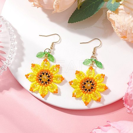 304 Stainless Steel Glass Flower Dangle Earrings EJEW-MZ00519-1