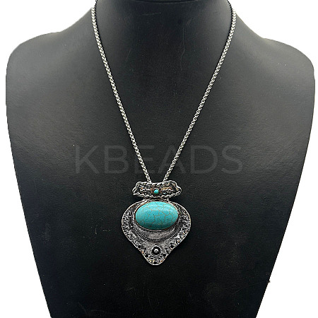 Unisex Alloy Synthetic Turquoise Pendant Necklaces GD3095-2-1