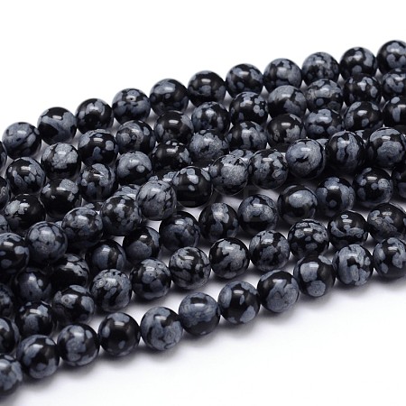 Natural Snowflake Obsidian Round Bead Strands G-J303-09-12mm-1